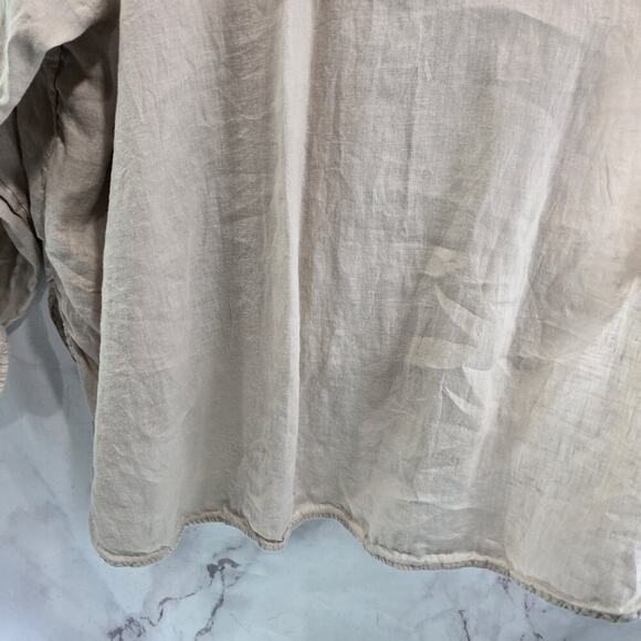 Anthropologie Shirt Womens 3X Beige Brown Button Up Linen Maeve Long Bennet - Picture 8 of 12
